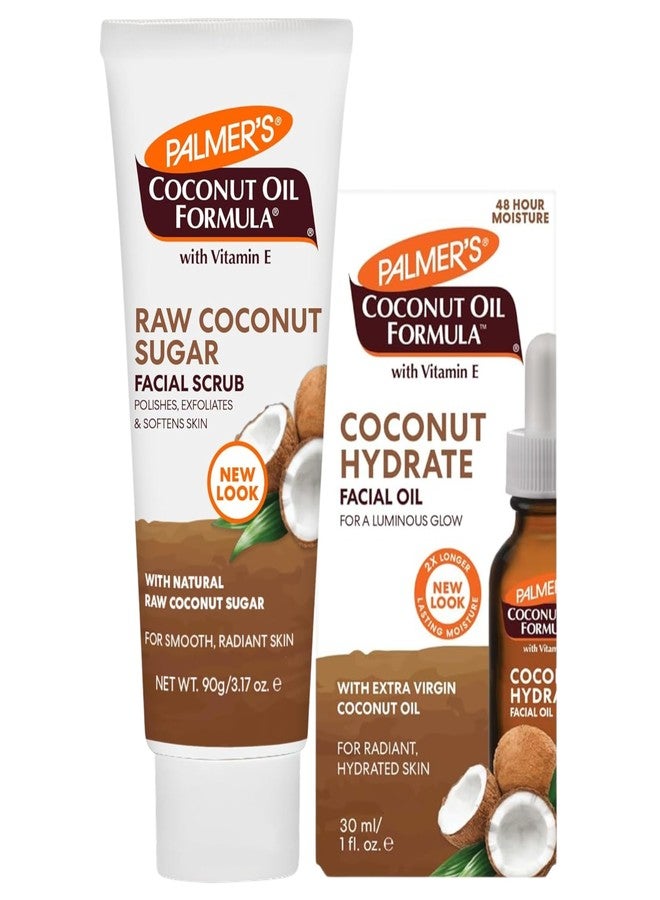 Palmer's Coconut Oil Face Care Bundle - Face Oil & Scrub, Fair Trade & Monoi, 1 fl oz Oil & 3.17 oz Scrub - Image 1